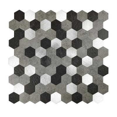 China Thicker Aluminum Peel and Stick Wall Decoration Hexagon Mosaic Wall Waterproof Stickers PVC Tile Backsplash for sale