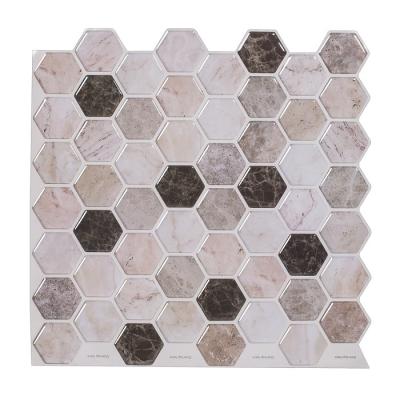 China Morden Amazon Excellent Home Decoration 3D Effect Hexagon Brown Peel And Stick Mosaic Wall Tiles Waterproof for sale