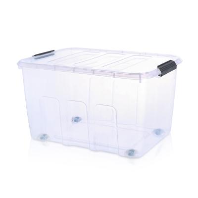 China Clear Transparent Stackable Plastic Trash Can Stocked Toy Storage Bins Small Large With Lids for sale