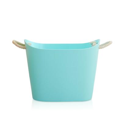 China Uesful Design Blue Canvas Storage Novelty Plastic Rope Laundry Basket With Handles for sale