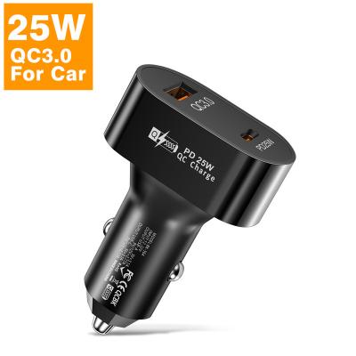 China Mobile Phone Car Charger 2 USB C 25W USB Fast Charging Dual Port Type-C 1 25W QC3.0 Car Charger Adapter For Samsung S23 S22 For iPhone 13 14 for sale