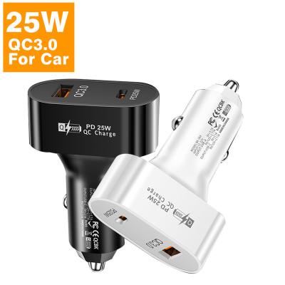 China Universal USB C Type-C Mobile Phone Car Charger For Phone 25W QC3.0 Quick Charging Phone Car Charger Fast Charging Adapter And Palladium for sale