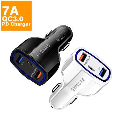 China Mobile Phone Portable QC3.0 Quick 2 Port USB PD Dual Port Fast Charger 7A LED USB C Car With Type C Logo CE Port Custom FCC Rosh Certificate for sale