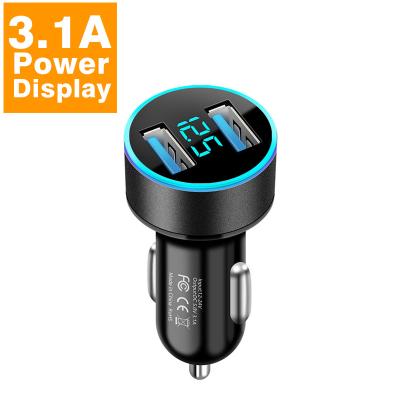 China Dual USB 3.1A Fast Car Charger Cigarette Lighter 2-Port USB Car Plug Power Adapter with LCD Display for iPhone Samsung 12V for sale