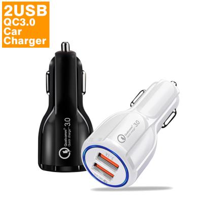 China Quick Charging Mobile Phone QC3.0 Dual USB Car Charger Adapter 2 Ports USB Car Power Fast Charger For Charging Mobile Phones for sale