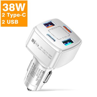 China Universal Mobile Phone Car Charger For Phone Fast Charging In Left Type-C Phone USB C PD 38w 20W qc3.0 3.1A 2USB Car 4 A 4in1 Charger Adapter for sale