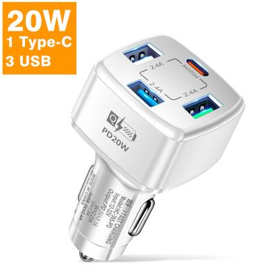 China 20W QC3.0 Multi-function USB Car Mobile Phone Charger 4 Ports Palladium Fast Charging 4-Port Fast Charging Type C Applicable To Car for sale