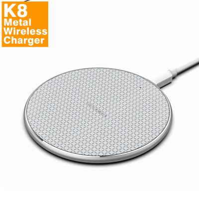 China Portable Led Breathing Metal K8 Qi Metal Wireless Charger Mobile Phone 10W Lightweight Rounded Fast Charging Wireless Charger For Iphone 12 13 14 for sale