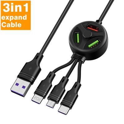 China MP3/MP4 Multi Player Extended Data Cable 6in1 3A 4FT 3 Plug 3 USB Ports Phone Cable Cord Charging Cable for Type-C usb ning lightweight phone micro for sale