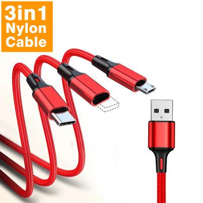 China Hot Selling Azon MP3/MP4 Player Multi-Function Nylon 3 in 1 USB Charging Cable for Android Light Mobile Phone and Type-C ning iPhone Mobile Phone for sale