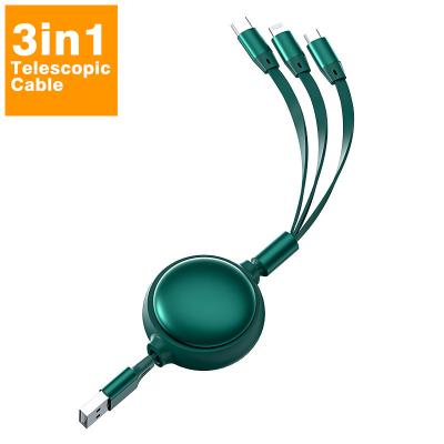 China MP3/MP4 Player MultifuncNew Design 3 In 1 Usb Cable Fast Fast Charging Data Cable Charger Telescopic Cable Aluminum Alloy for sale