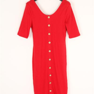 China Viable Wholesale V-Neck Short Sleeve Stockpapa Summer Red Casual Dress Knitting Simple Elegant Shift Dress for sale