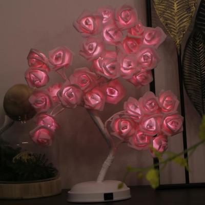 China Rose Tree Light Indoor Pink White Battery Powered With Usb Operate Home Decoration Lights Led Pink White Rose Tree Light for sale