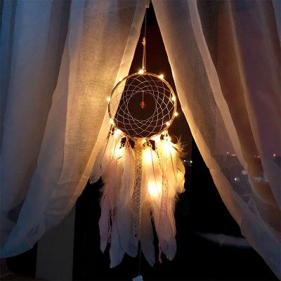 China Dream catcher led string lights handmade blue with pink Dreamcatcher with led string lights for room decor for sale