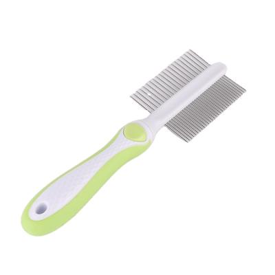 China Stainless Steel Pet Comb Double Needle Pet Hair Straight Viable Pet Hair Cleaning Comb for sale