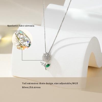 China Jian Yue Sweet New All Over 925 Sterling Silver Sensitive Women Fashion Tulip Microset Necklace Temperament for sale