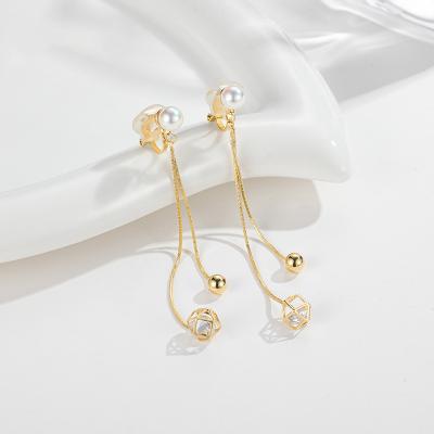 China Meixun temperament daily soft national trend niche pearl earrings long pearl fashionable wholesale ear clips for sale