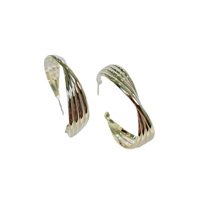 China FASHIONABLE C-shaped silver earrings female personality inset copper S925 needle S925 needle ring simple circle earring large for sale