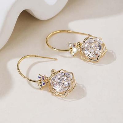 China Hot Selling Charm Earrings 2023 Stud S925 Earing Fashion Rose Jewelry Natural Moissanite Gem Flower Earrings for sale