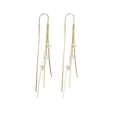 China Fashion Gold Long Tassel Wire Tassel Zircon Chain Romantic Drop Pendants Crystal Dangle Earrings Women Straight Earrings Hanging Jewelry Jewelry for sale