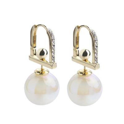 China 2023 Fairy Round Pearl Dangle Earrings Crystal Pearl Pendant Peal Real Gold Plated Earrings for sale