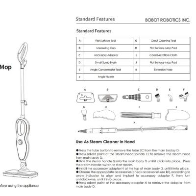 China Hotel BOBOT Steam Mop Zop501 , 10Pcs Accessories Pack for sale