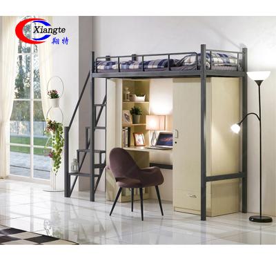 China High Metal Camas Literas Scam Escritorios Sleeper Dormitory Bunk Bed Metal Frame Attic Bed With Desk for sale