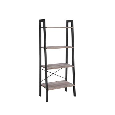 China (Size) Gray Wood And Metal 4 Tiers Adjustable Shelf Book Shelves Home Library Furniture Storage Rack for sale