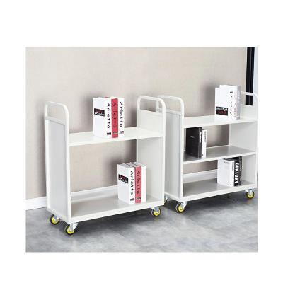 China Contemporary School Library Hot Sale Used Furniture Steel Bookcase Two Tier Book Trolley With Wheels for sale