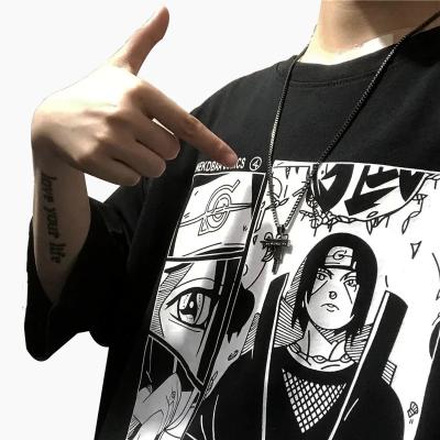 China Japanese style street Uchiha Itachi anime print dark man Manga Harajuku retro anti-pilling summer anti-pilling short sleeve t-shirt for sale