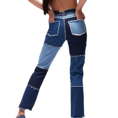 China Breathable Inspirational Vintage Retro Patchwork Patchwork Design Patch Color Loose Straight Jeans Denim Pants for sale