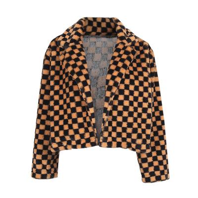 China Y2k Breathable Streetwear Hip Hop Casual Vintage Chessboard Print Plush Women Blouse Coat Suit Jacket for sale