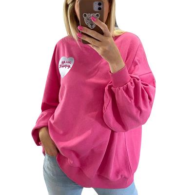 China Pink love heart streetwear hip hop vintage anti-pilling anti-pilling hoodies pullover casual women long sleeve pullover for sale