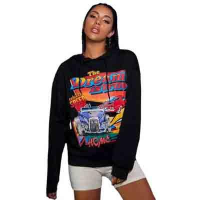 China Black Car Street Anti-pilling Sleeve Women Clothing Hoodies Set Loose Casual Punk Graphic Print Long Sleeve Sweater for sale