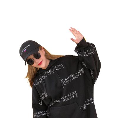 China Anti-pilling new fashion full letter print black white women long sleeve hoodies for winter loose simple style for sale