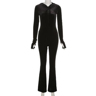 China Retro y2k casual vintage tis anti-pilling solid color zipper women jumpsuit playsuit pants set black suit for sale