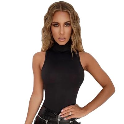 China Vest Jumpsuit Summer Turtle Neck Style G-string Breathable Black Fitted Sleeveless Drop Shipping for sale