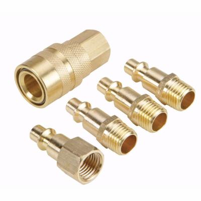 China Garment Shops 5 Pieces 1/4 Inch NPT Air Coupler Solid Female Socket Quick Connect Air Compressor Brass Hose Ends for sale