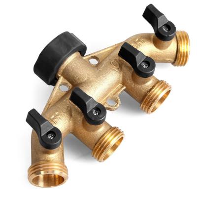 China Lawn and Garden Irrigation 4 Way Heavy Duty Brass Hose Pipe Splitter Faucet Tube Hose Connector Miscellaneous Connector for sale