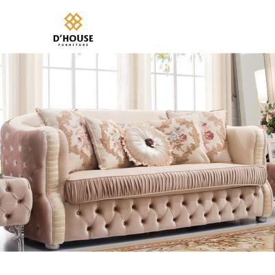 China Modular Modern Luxury Designs Living Room Furniture Button Tufted Velvet Jacquard Fabric Upholstered Sofa Set for sale