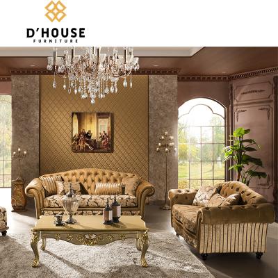 China Modular Modern Luxury Floral Design Velvet Fabric Wooden Chesterfield Upholstery 321 Sofa Set for sale