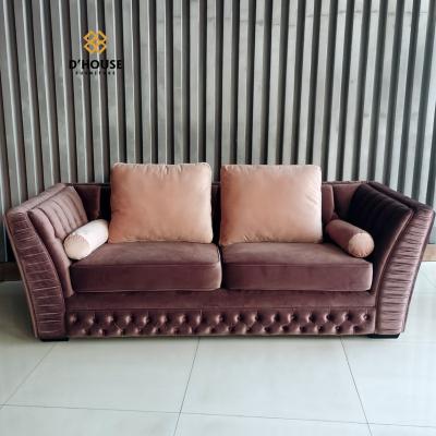 China New Modular European Luxury Classic Living Room Furniture Upholstered Button Velvet Fabric Tufted Sofa Set for sale