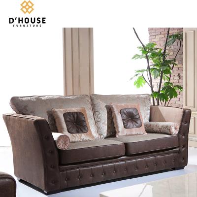 China Modular Design Italian Luxury European Top Leather Living Room Furniture Wooden Button Tufted Chesterfield Upholstered Sofa Set for sale