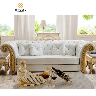 China Modular European Luxury Furniture Contemporary Classic Living Room Cut Out Button Upholstery Genuine Leather Chesterfield Sofa for sale