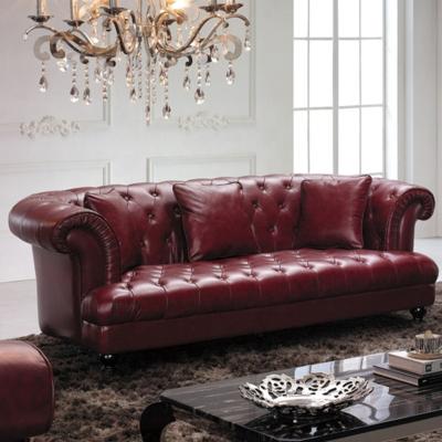 China (Size)Adjustable European Royal Modern Genuine Leather Furniture Living Room Set Chesterfield Leather Sofa for sale