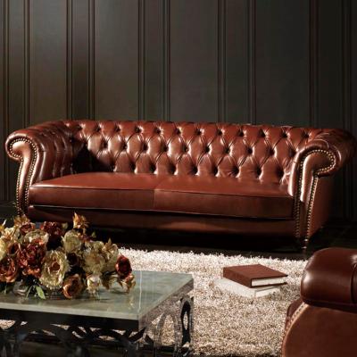 China (Size)Adjustable Modern Classic Sofa Set Living Room Furniture Proliferating Modern Brown Button Genuine Leather Chesterfield Sofa for sale