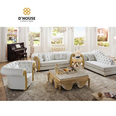 China Modular Italian Hand Carved Luxury Gold Leaf Sofa Sets White Genuine Leather Sectional Sofa Couches Luxury Sofa Set Furniture for sale