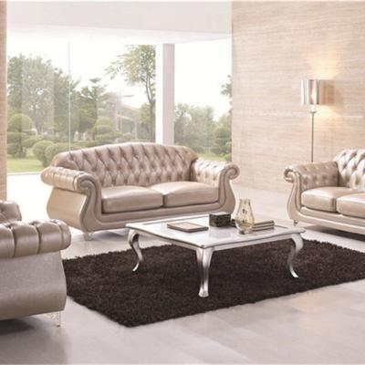 China Italian Design European Extended Grain Sofa Living Room Furniture Full Top Leather Button Tufted Chesterfield Upholstered Sofa Set for sale