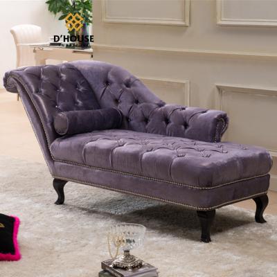 China Italian Luxury Contemporary Furniture Upholstered Button Tufted Velvet Fabric Chesterfield Chaise Lounge for sale