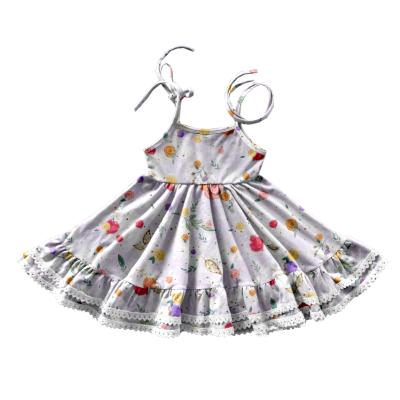 China Wholesale Anti-Static Sleeveless Children Ruffles Cute Lace Clothes Easter Girl Boutique Twirl Dresses for sale